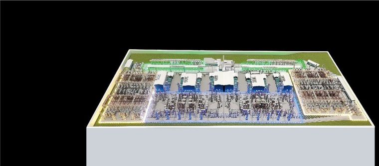 Model of a power station at fine scale on a lit base