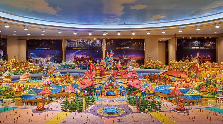 Panorama of a complete theme park inside an exhibition hall