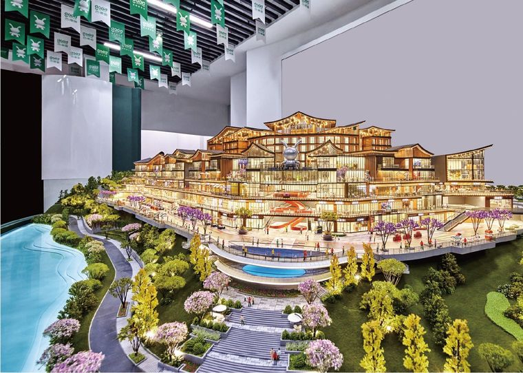 Model of an office tower complex around a central plaza