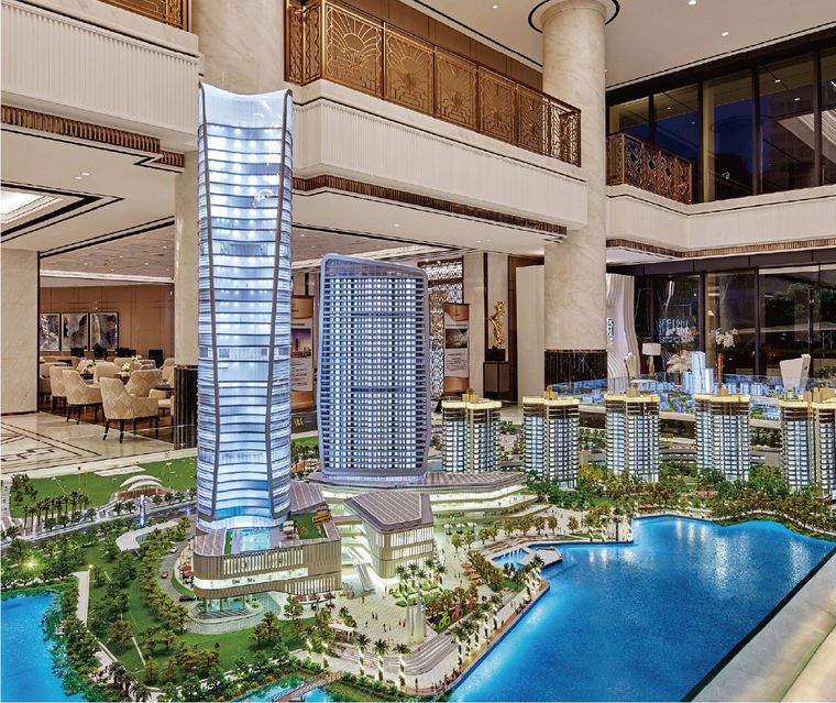 Model of a retail complex with a graduated LED screen facade