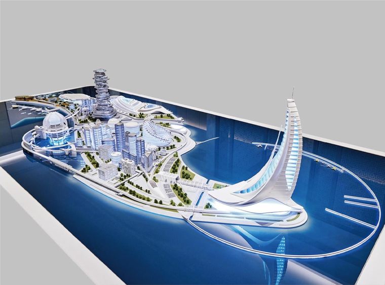 Two models, of an airport terminal and of a bridge port, at fine scale