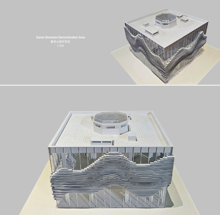 Model of an administrative building with a stone facade and a forecourt