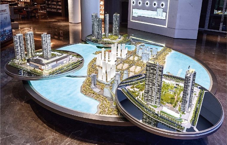 Model of two residential islands on adjoining oval bases
