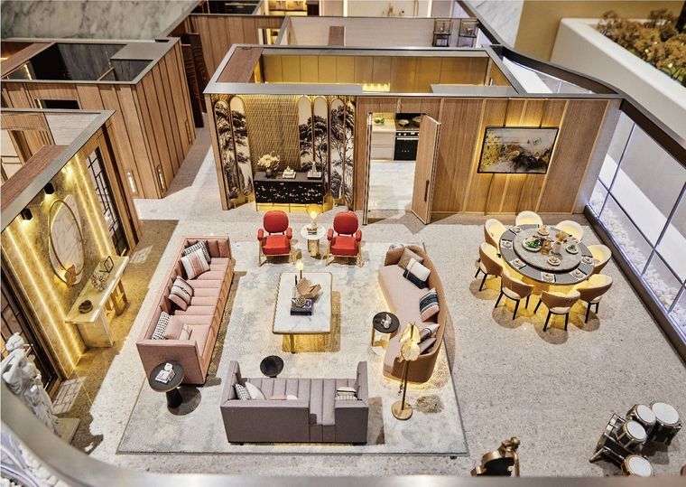 Cutaway model of a show apartment fully furnished and detailed