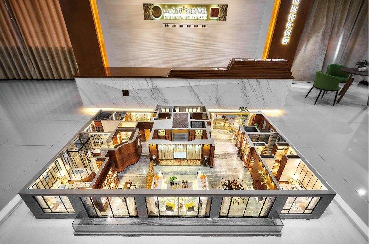 Cutaway model of a complete office floor shown in a sales gallery
