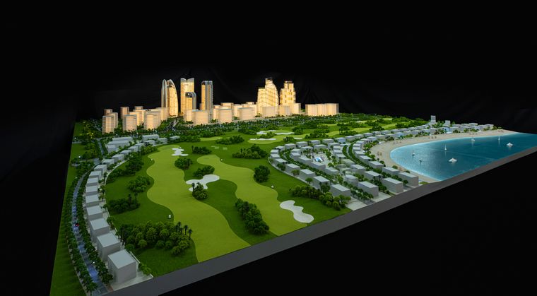 Coastal urban plan with a golf course and residential districts