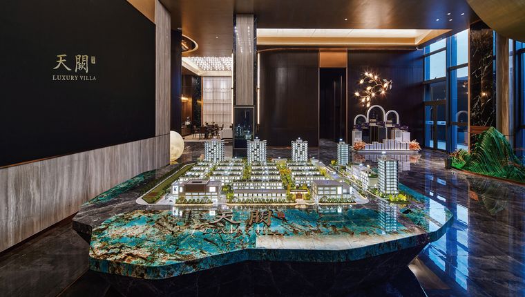Luxury villa showroom with an extended terrain model