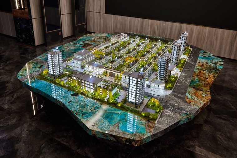 Villa community plan on a marble base with interior lighting