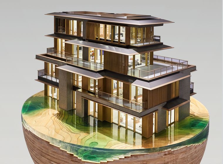 Cutaway of a contemporary multi-storey villa on a circular base